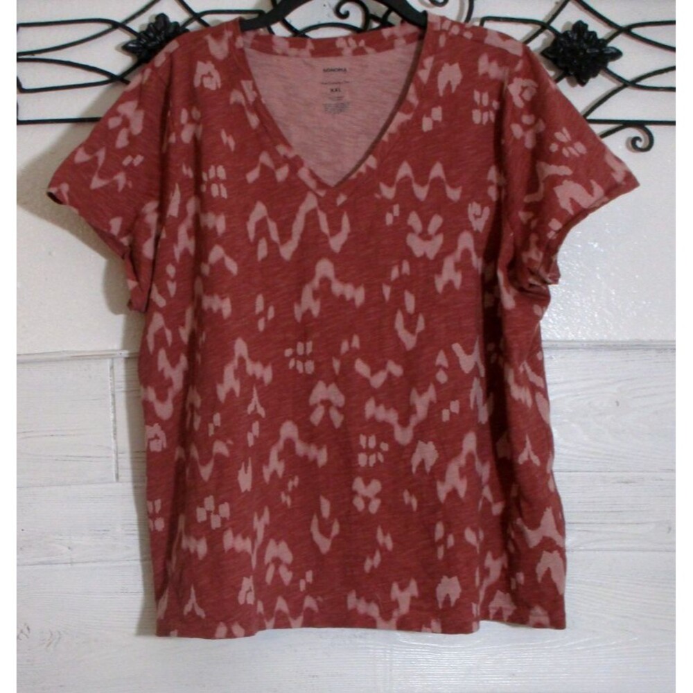 Sonoma Knit Top Women's Size XXL Multicolor Short Sleeve V Neck Blouse